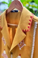 Clothway Premium Men's Mustard Embroidered Cotton Linen Cuban Collar Half Sleeve Casual Resort Shirt – Designer Tribal Embroidery Summer Button Down Fashion Shirt for Men